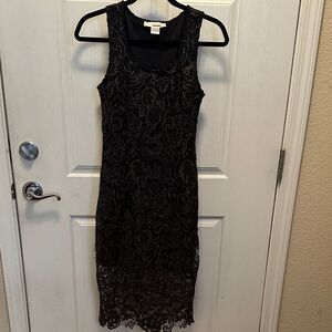 Sans Souci Black & Gold Lace Midi Dress Dark Romantic Size XS